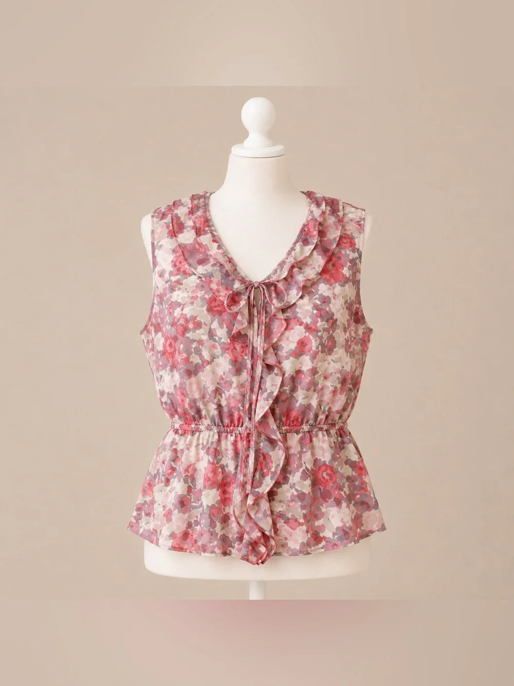 Banana Republic XL Floral Ruffle Tie Front Sleeveless Blouse Top - Picture 1 of 13